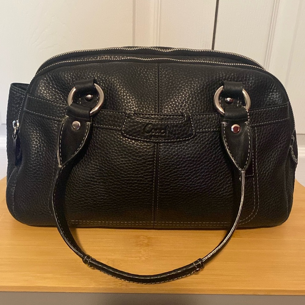 COACH🖤Penelope Black🖤Pebbled Leather Three Compartment Satchel/Like New - Picture 2 of 16